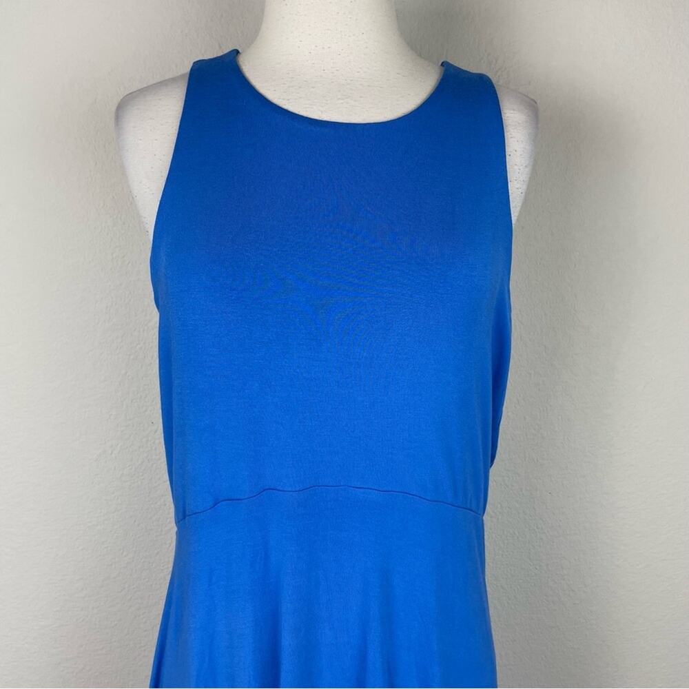 Athleta Blue Sleeveless Stretch Knit Crew Neck Midi Athletic Athleisure Dress Lg - Picture 3 of 9